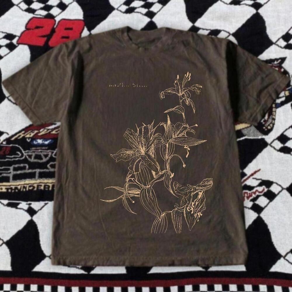 Gildan Brown T Shirt Brown Floral Graphic Tee With Gold Accents